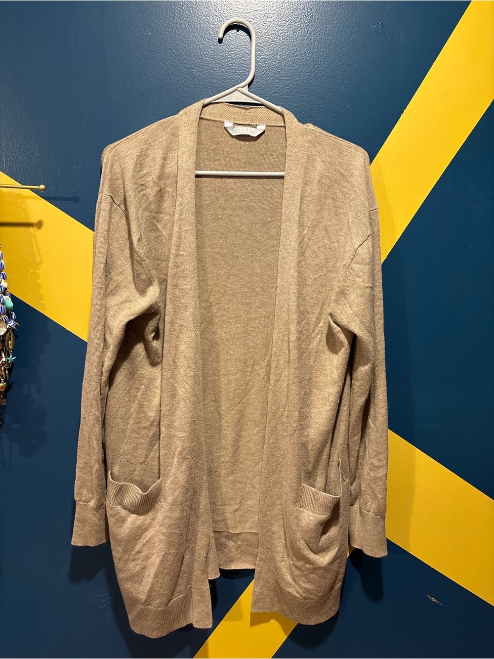 Members Mark Tan Lightweight Cashmere Blend Longline Cardigan EUC